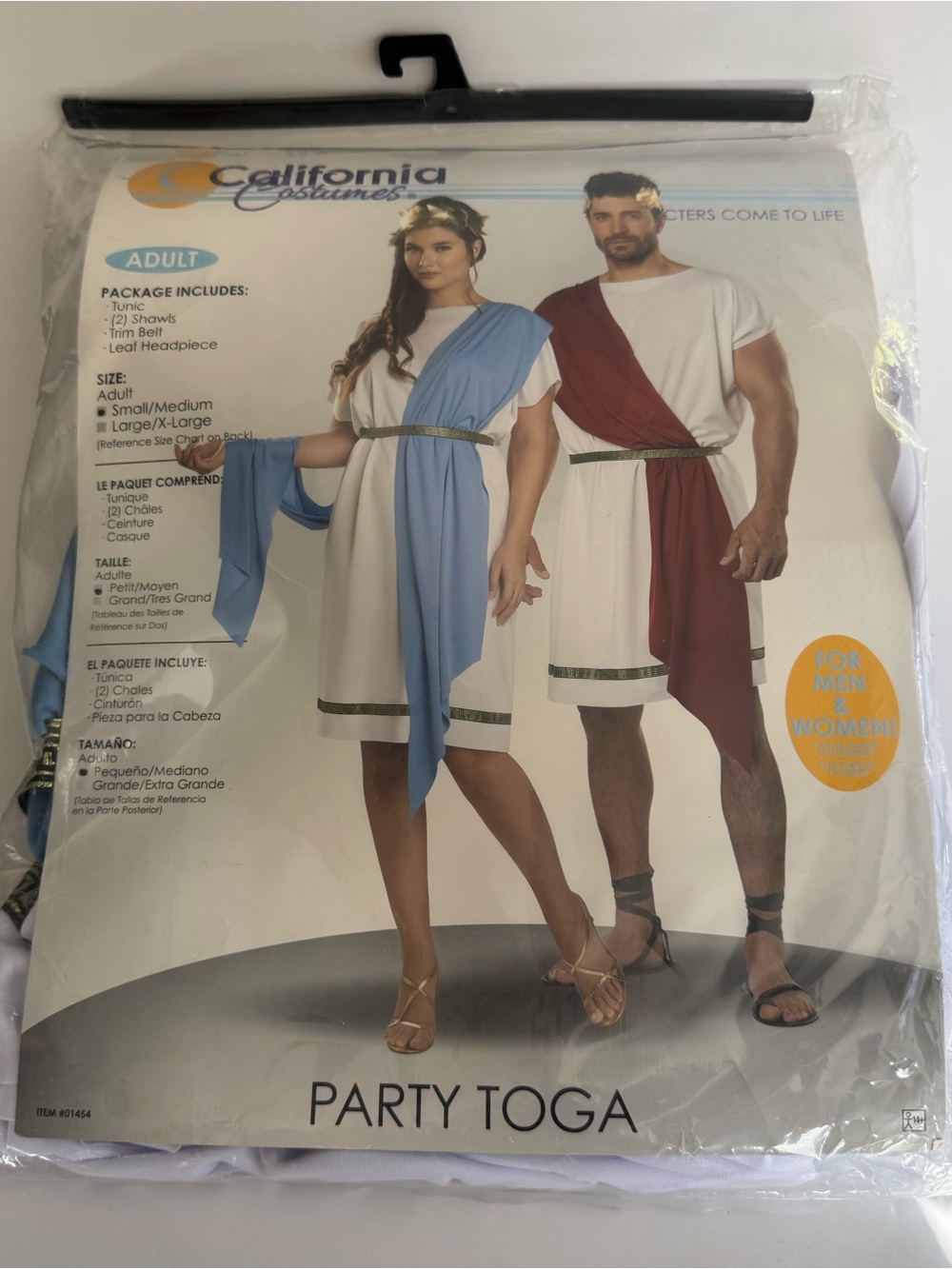 California Costumes Party Toga Halloween White with Blue and Burgundy Sashes